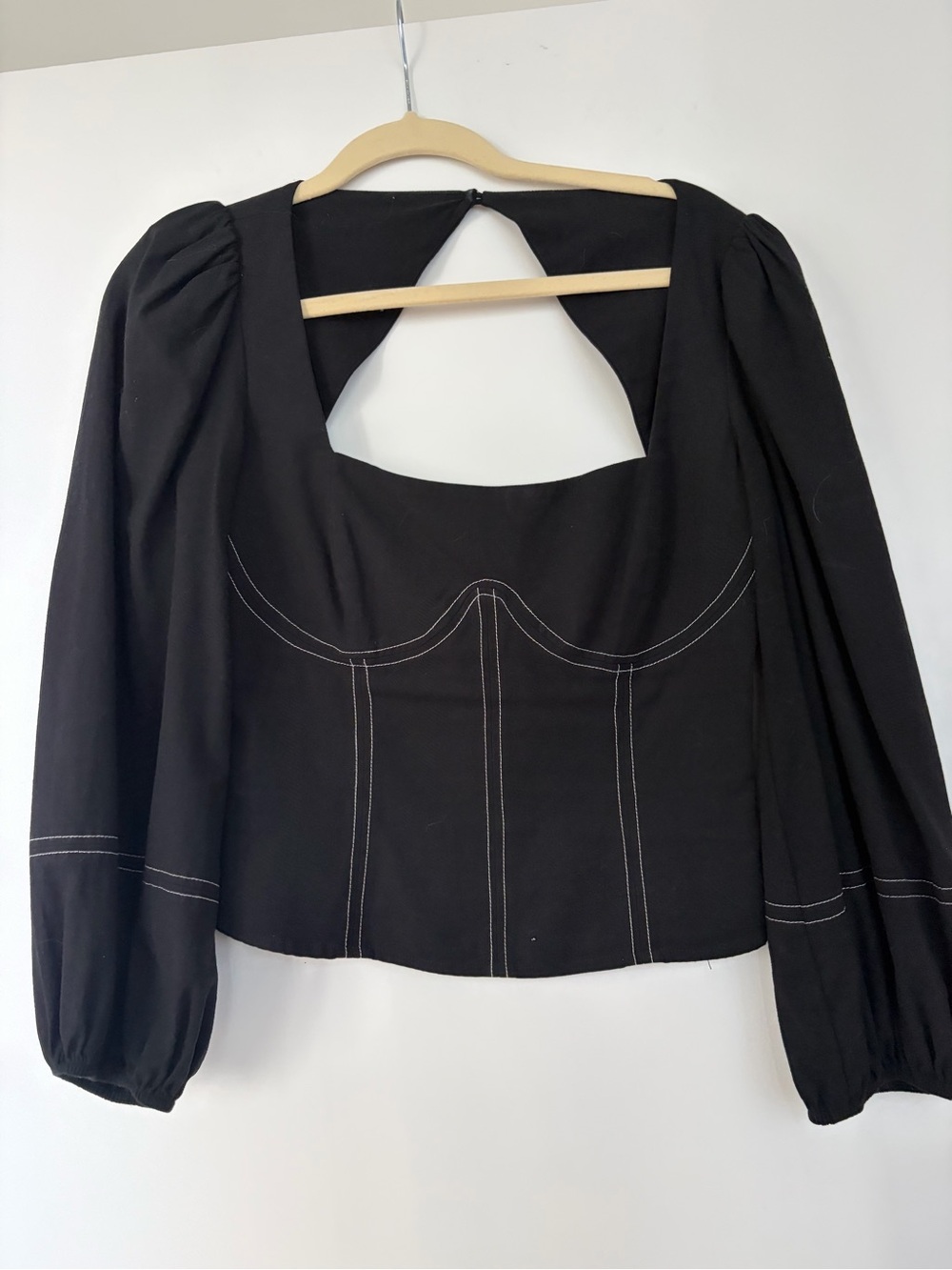 Reformation Black Puff-Sleeve Corset-Style Top - 6
